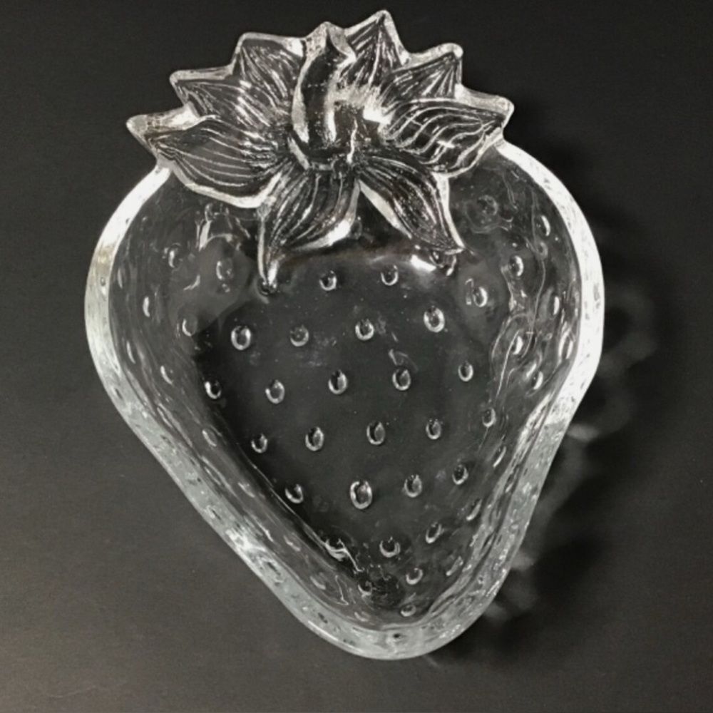 Vintage Clear Glass Strawberry Shaped Candy Dish 7” - Great Condition